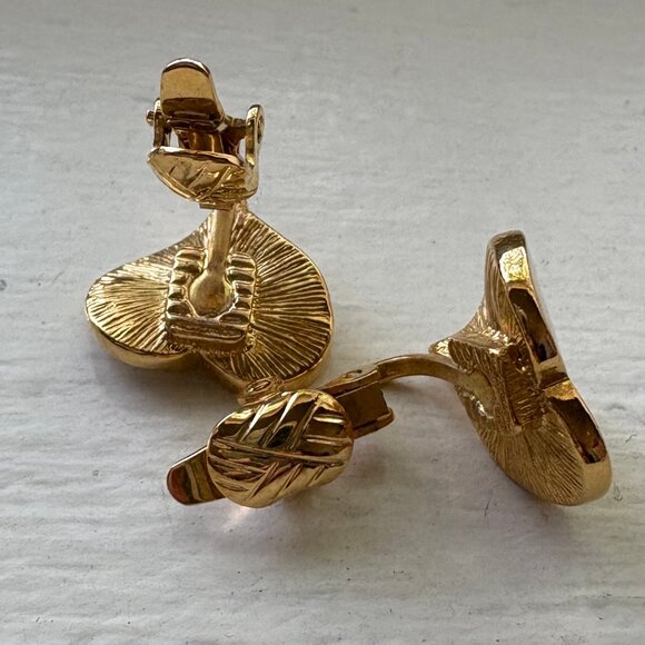 Cream Enamel Goldtone Heart Clip-On Earrings - Picture 7 of 8